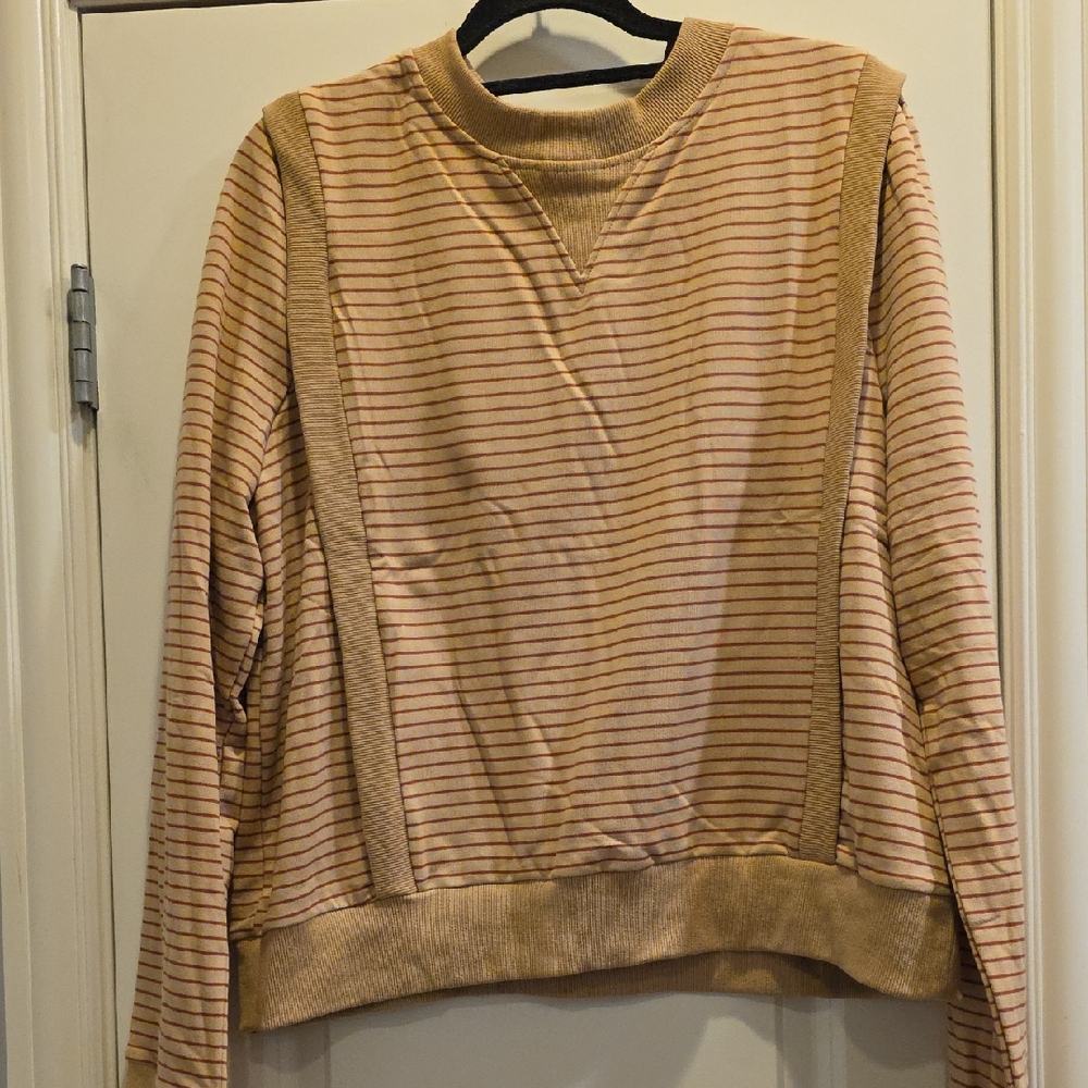 NWT Cozy XL Ott Tan Striped Women's Sweatshirt